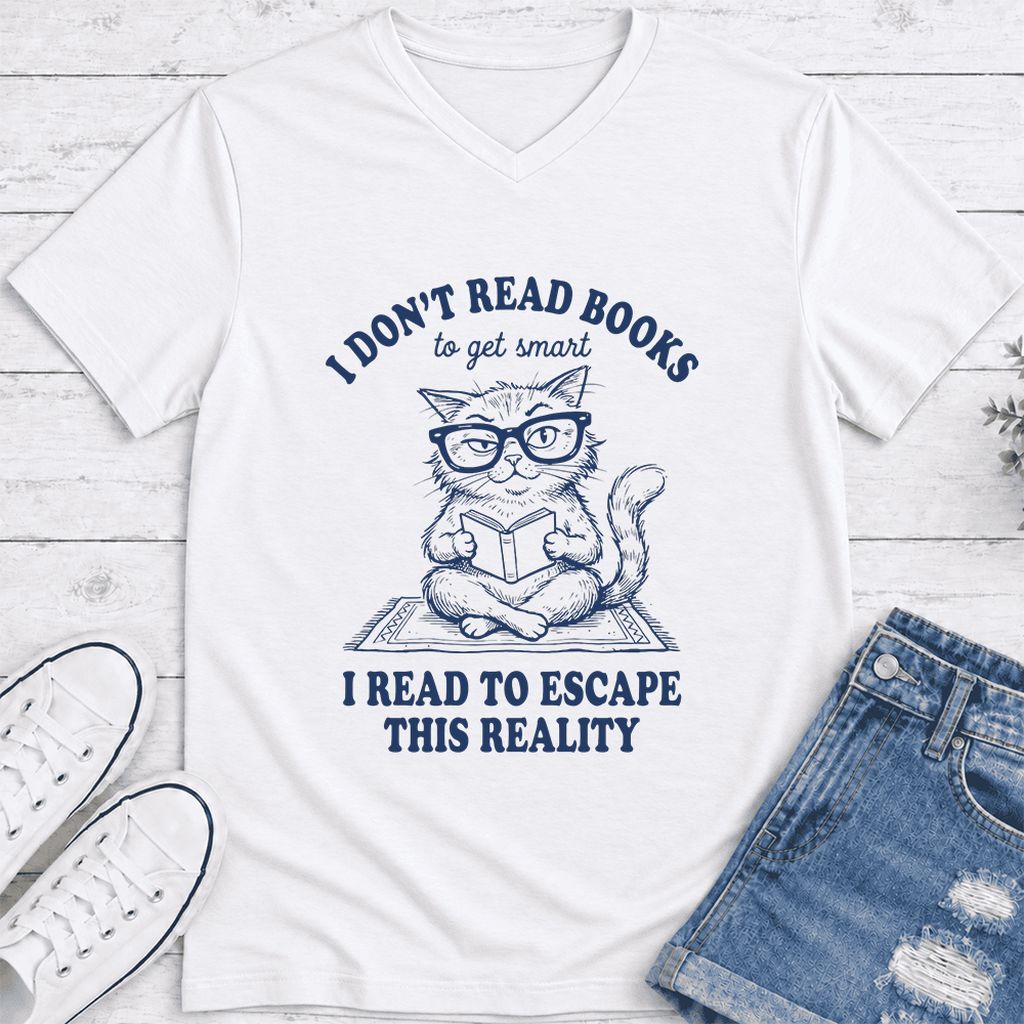 I Don't Read Books To Escape This Reality Ultra-Soft V-Neck | Book Lover Gift White