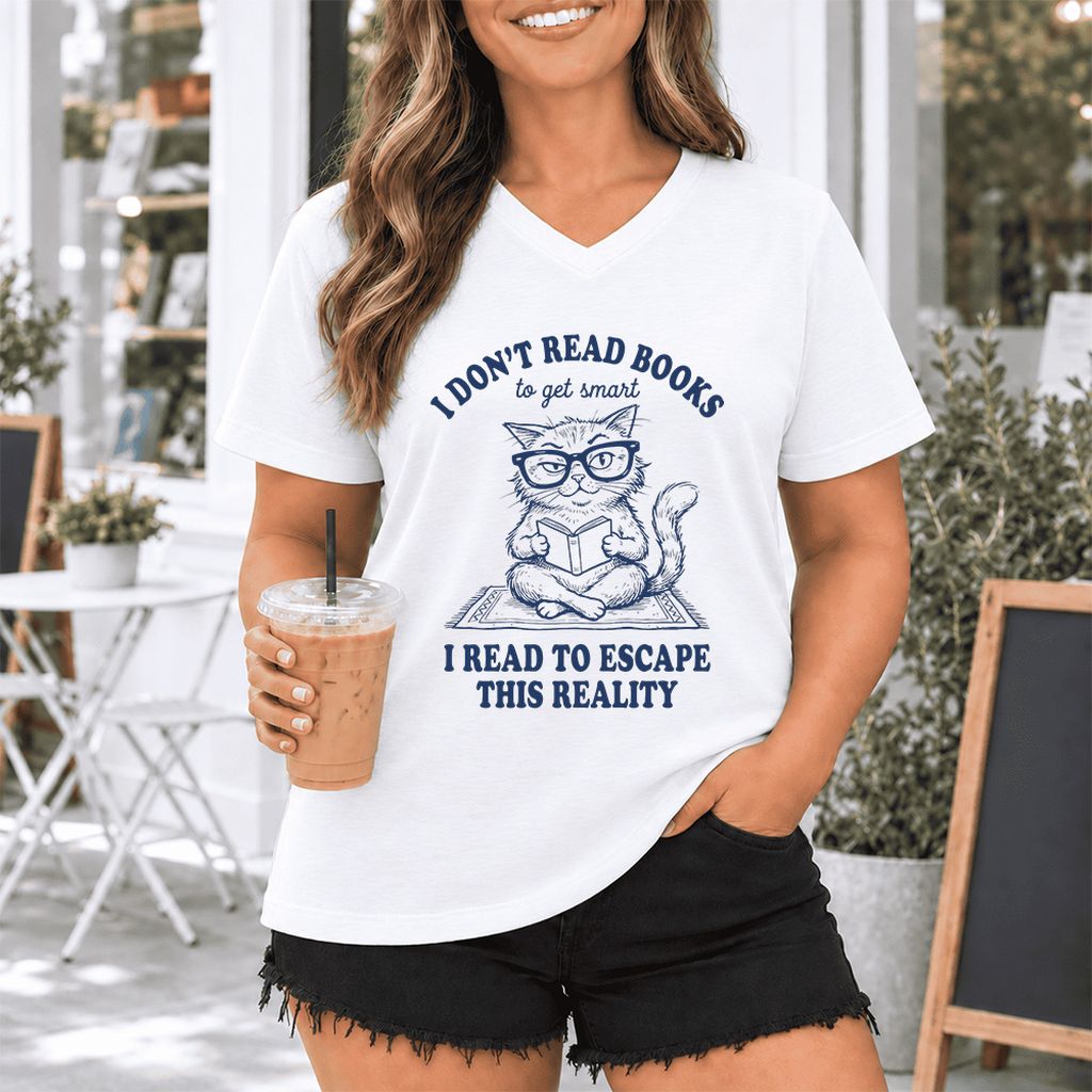 I Don't Read Books To Escape This Reality Ultra-Soft V-Neck | Book Lover Gift White