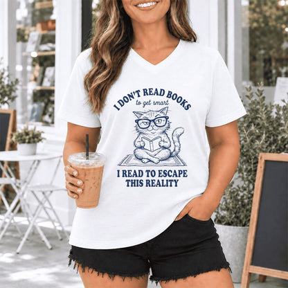I Don't Read Books To Escape This Reality Ultra-Soft V-Neck | Book Lover Gift White