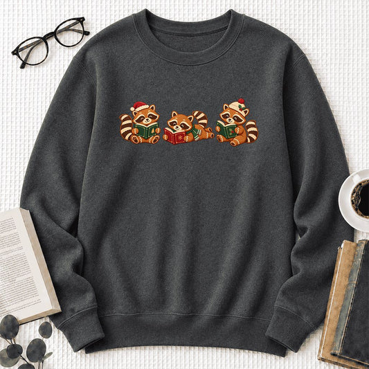 Cozy Christmas Cats Crewneck Sweatshirt | Holiday Reader Gift Dark Heather