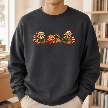 Cozy Christmas Cats Printed Sweatshirt | Holiday Reader Gift Dark Heather