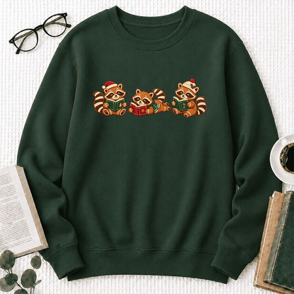 Cozy Christmas Cats Printed Sweatshirt | Holiday Reader Gift Forest Green