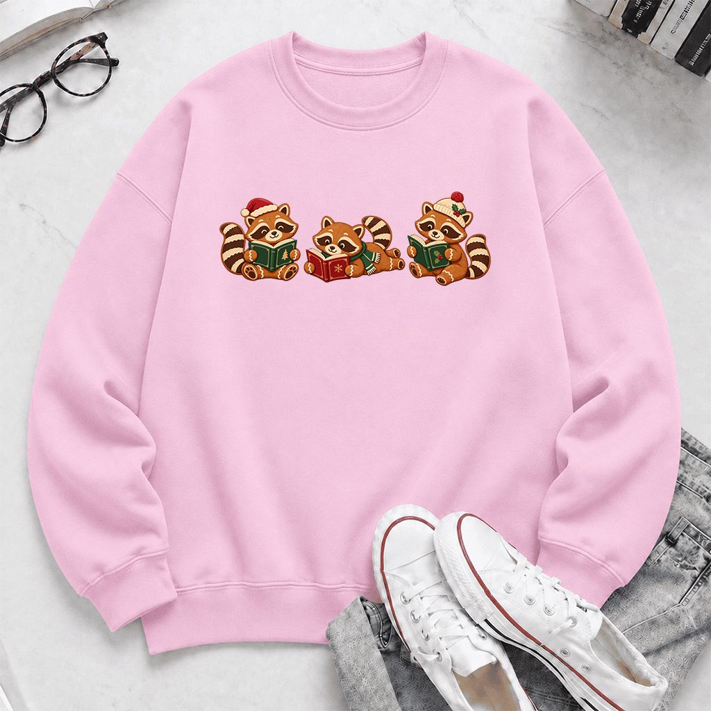 Cozy Christmas Cats Printed Sweatshirt | Holiday Reader Gift Light Pink