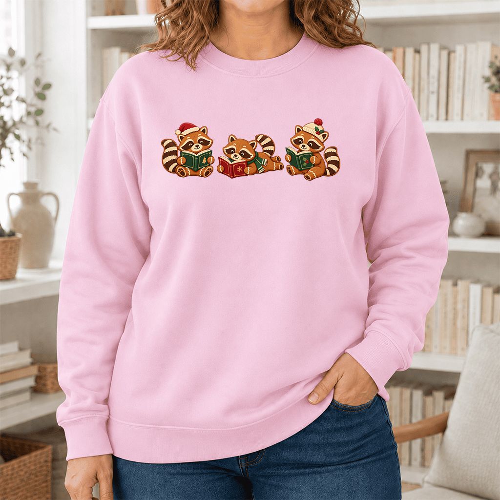 Cozy Christmas Cats Printed Sweatshirt | Holiday Reader Gift Light Pink
