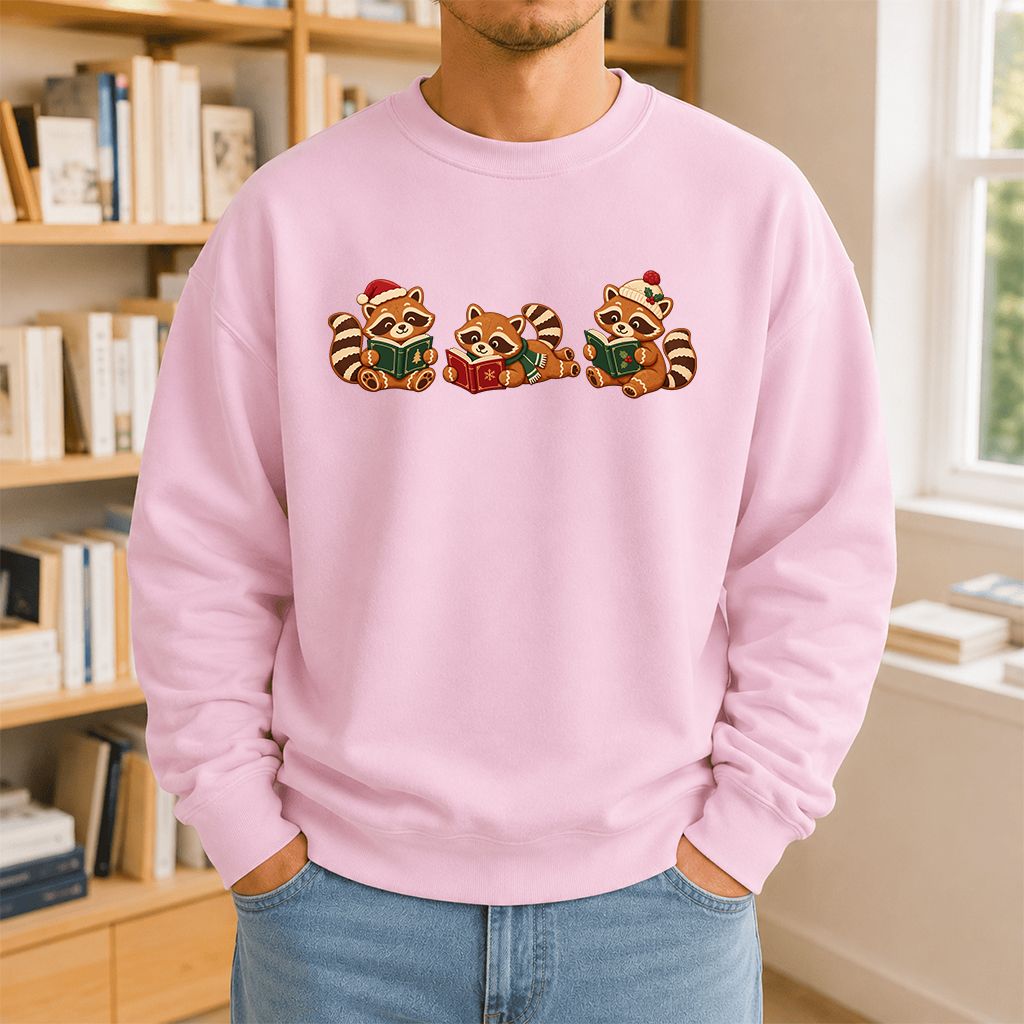 Cozy Christmas Cats Printed Sweatshirt | Holiday Reader Gift Light Pink