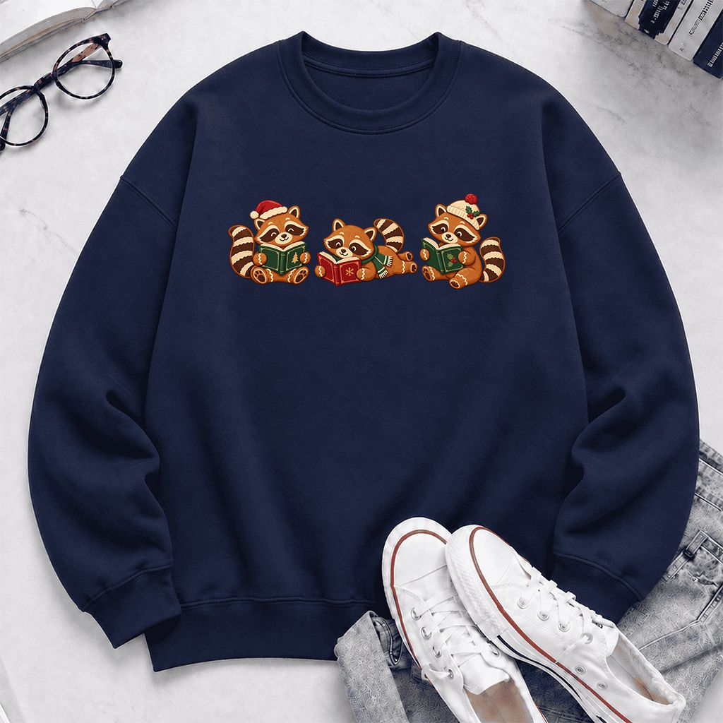 Cozy Christmas Cats Printed Sweatshirt | Holiday Reader Gift Navy