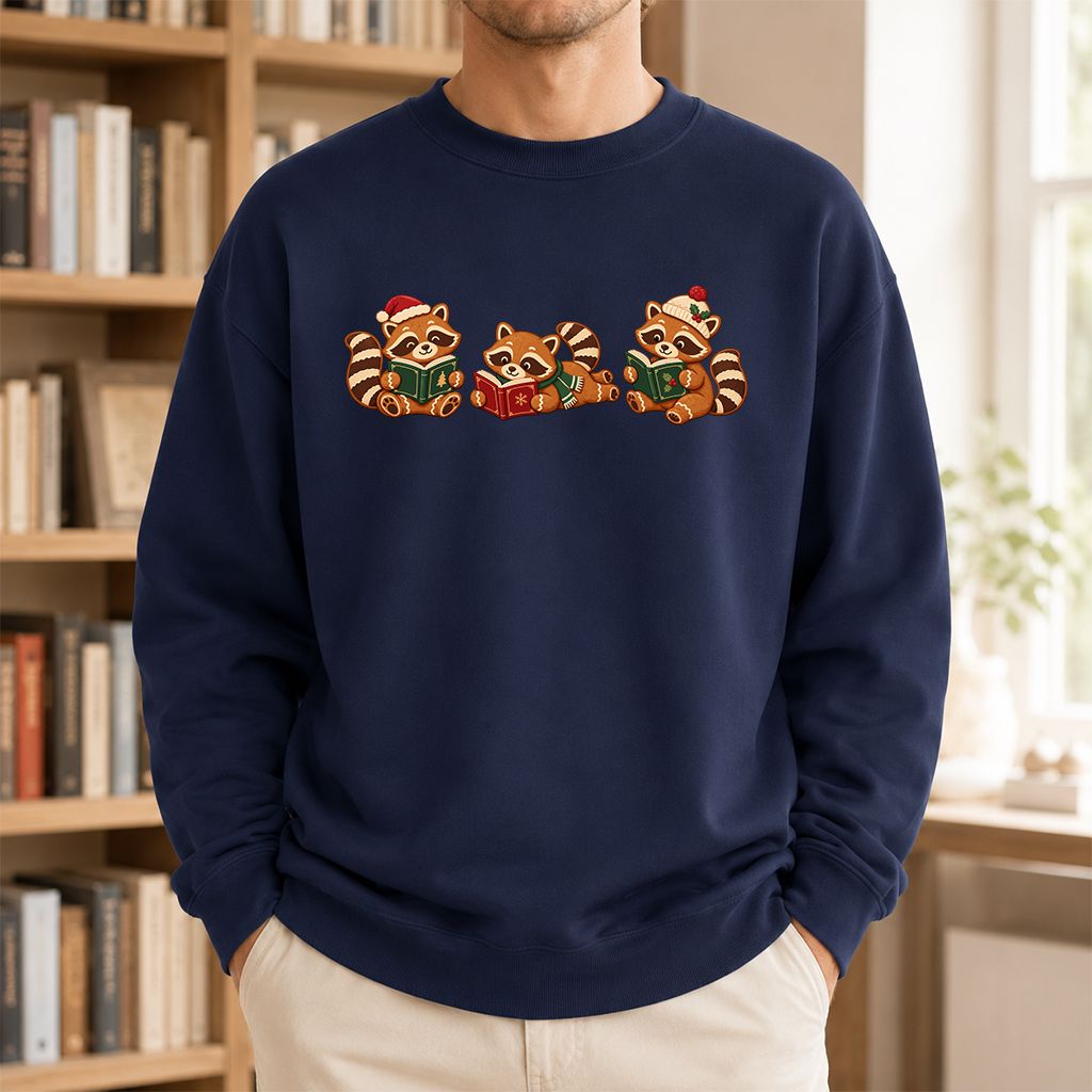 Cozy Christmas Cats Printed Sweatshirt | Holiday Reader Gift Navy