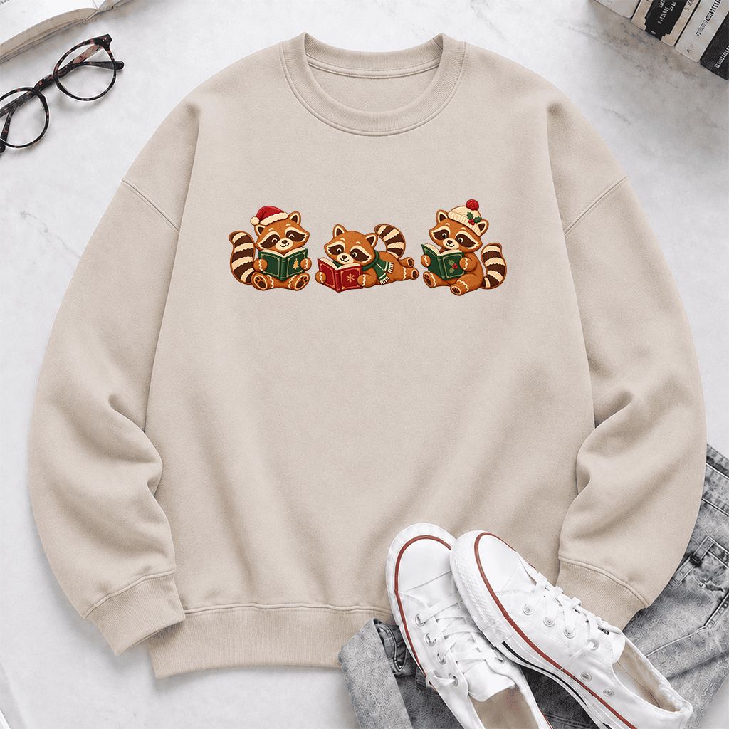 Cozy Christmas Cats Printed Sweatshirt | Holiday Reader Gift Sand