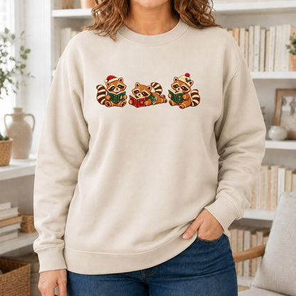 Cozy Christmas Cats Printed Sweatshirt | Holiday Reader Gift Sand