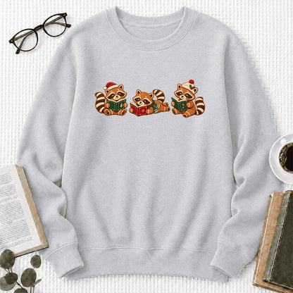 Cozy Christmas Cats Printed Sweatshirt | Holiday Reader Gift Sport Grey