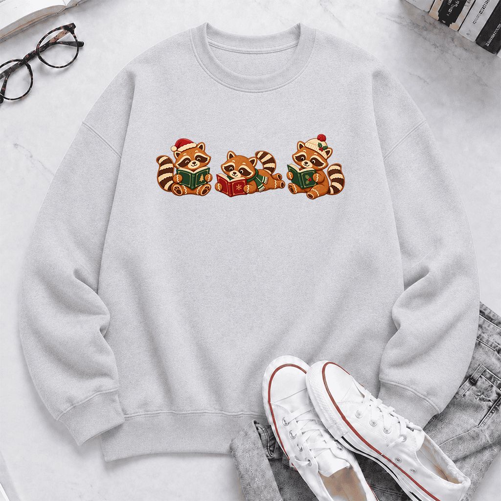 Cozy Christmas Cats Printed Sweatshirt | Holiday Reader Gift Sport Grey