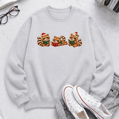 Cozy Christmas Cats Printed Sweatshirt | Holiday Reader Gift Sport Grey