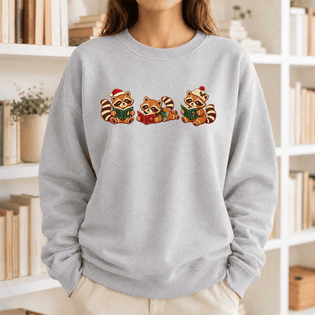 Cozy Christmas Cats Printed Sweatshirt | Holiday Reader Gift Sport Grey