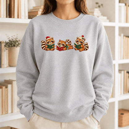 Cozy Christmas Cats Printed Sweatshirt | Holiday Reader Gift Sport Grey