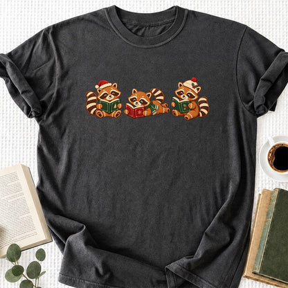 Cozy Christmas Cats Printed T-Shirt | Holiday Reader Gift Dark Heather