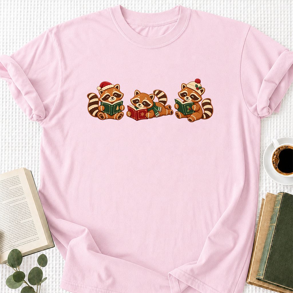 Cozy Christmas Cats Printed T-Shirt | Holiday Reader Gift Light Pink