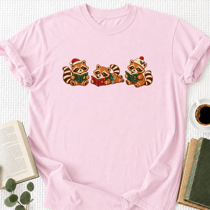 Cozy Christmas Cats Printed T-Shirt | Holiday Reader Gift Light Pink