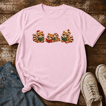 Cozy Christmas Cats Printed T-Shirt | Holiday Reader Gift Light Pink