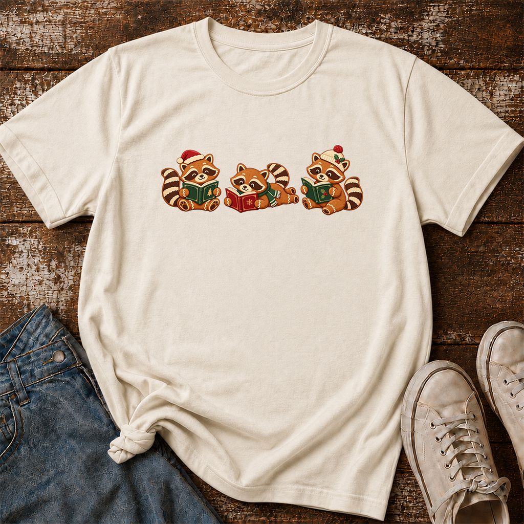 Cozy Christmas Cats Printed T-Shirt | Holiday Reader Gift Natural