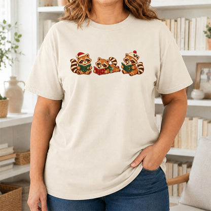 Cozy Christmas Cats Printed T-Shirt | Holiday Reader Gift Natural