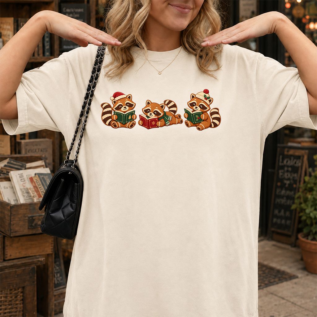 Cozy Christmas Cats Printed T-Shirt | Holiday Reader Gift Natural