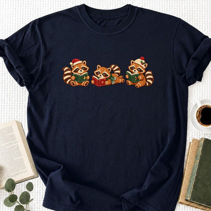 Cozy Christmas Cats Printed T-Shirt | Holiday Reader Gift Navy