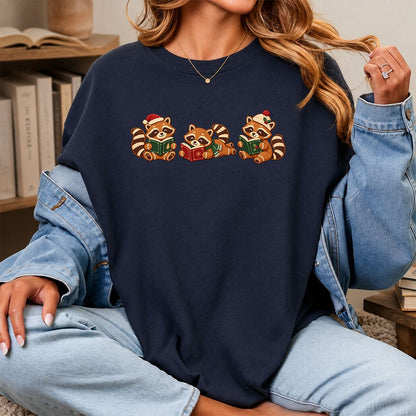 Cozy Christmas Cats Printed T-Shirt | Holiday Reader Gift Navy