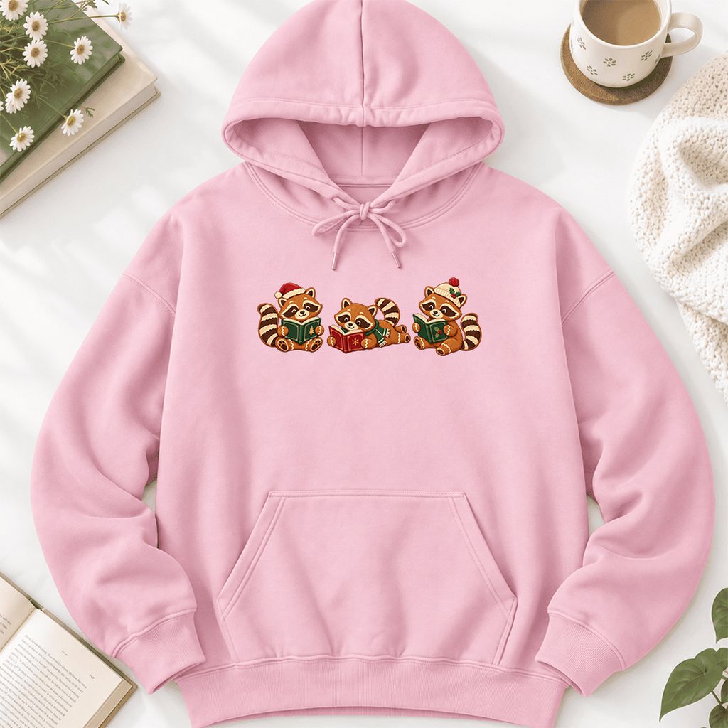 Cozy Christmas Cats Softstyle Hoodie | Holiday Reader Gift Light Pink