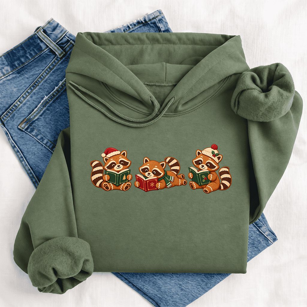 Cozy Christmas Cats Softstyle Hoodie | Holiday Reader Gift Military Green