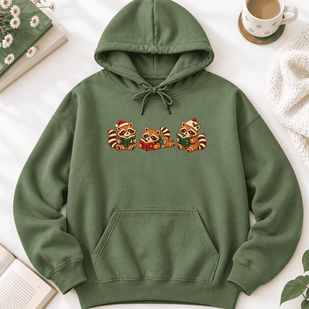 Cozy Christmas Cats Softstyle Hoodie | Holiday Reader Gift Military Green