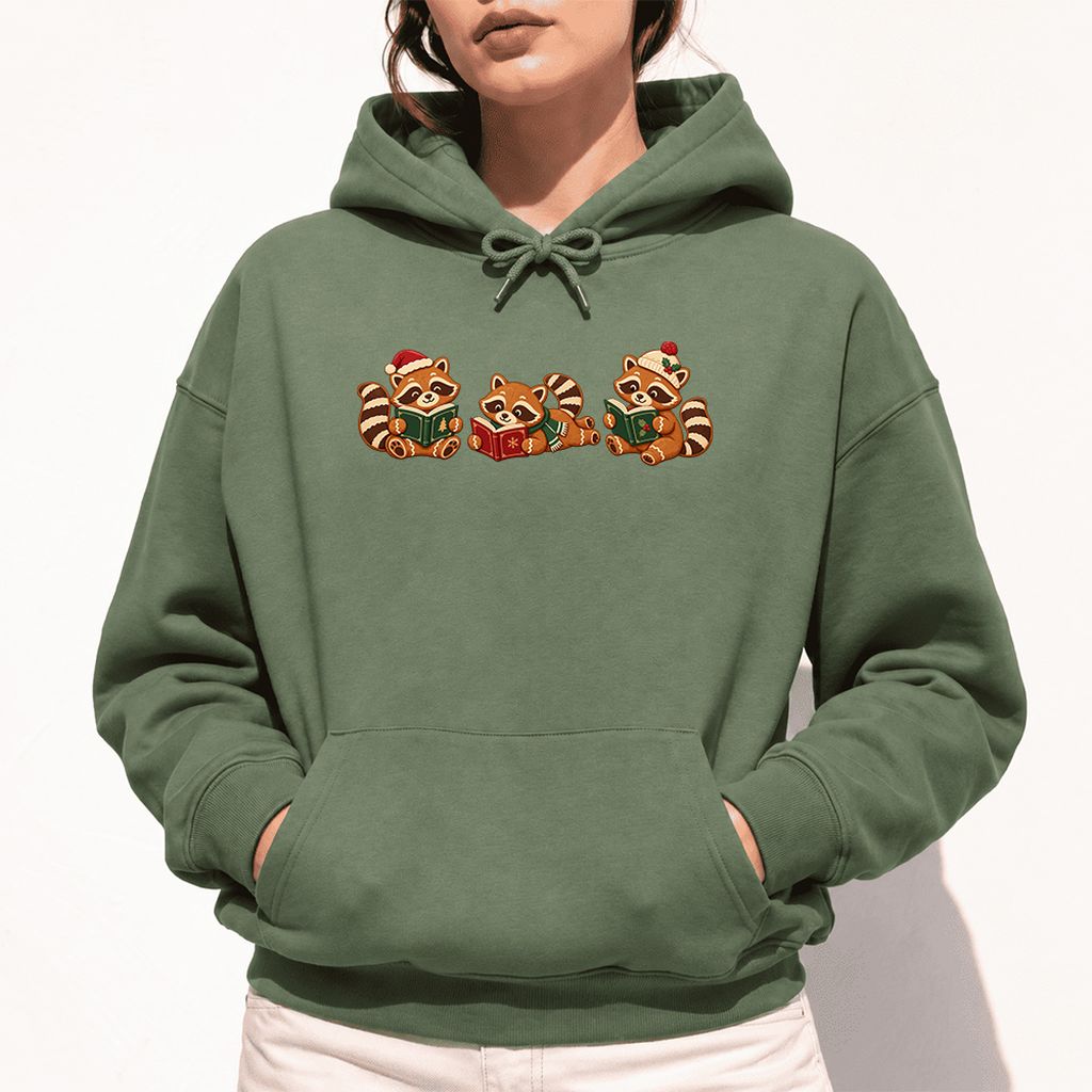 Cozy Christmas Cats Softstyle Hoodie | Holiday Reader Gift Military Green