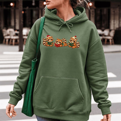 Cozy Christmas Cats Softstyle Hoodie | Holiday Reader Gift Military Green