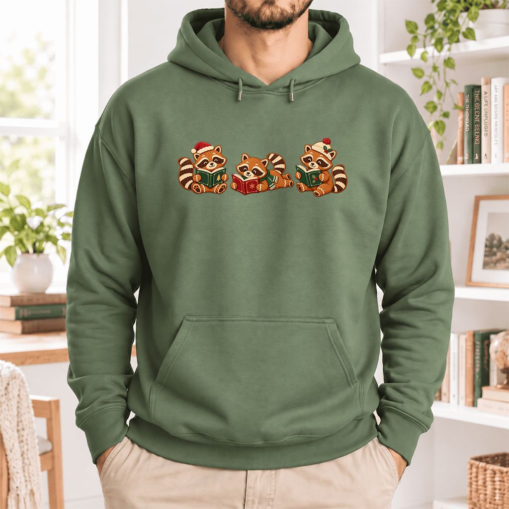 Cozy Christmas Cats Softstyle Hoodie | Holiday Reader Gift Military Green