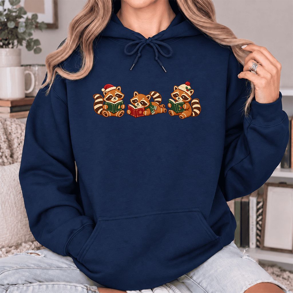 Cozy Christmas Cats Softstyle Hoodie | Holiday Reader Gift Navy