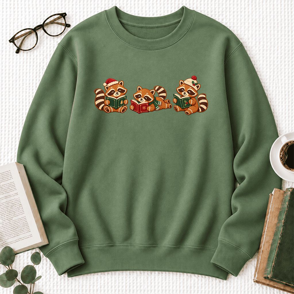 Cozy Christmas Cats Softstyle Sweatshirt | Holiday Reader Gift Military Green