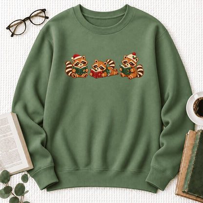 Cozy Christmas Cats Softstyle Sweatshirt | Holiday Reader Gift Military Green