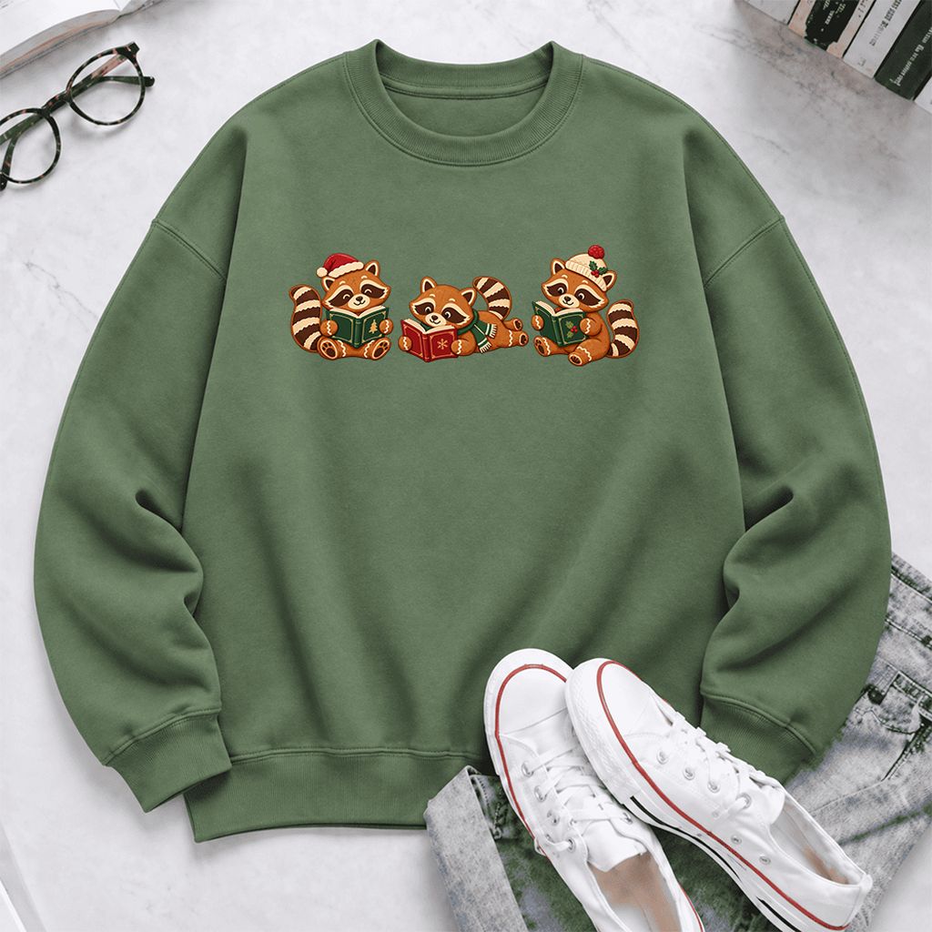 Cozy Christmas Cats Softstyle Sweatshirt | Holiday Reader Gift Military Green