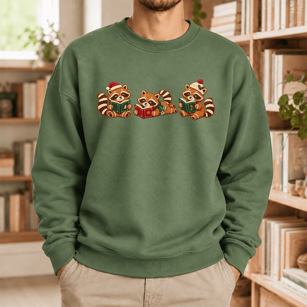 Cozy Christmas Cats Softstyle Sweatshirt | Holiday Reader Gift Military Green