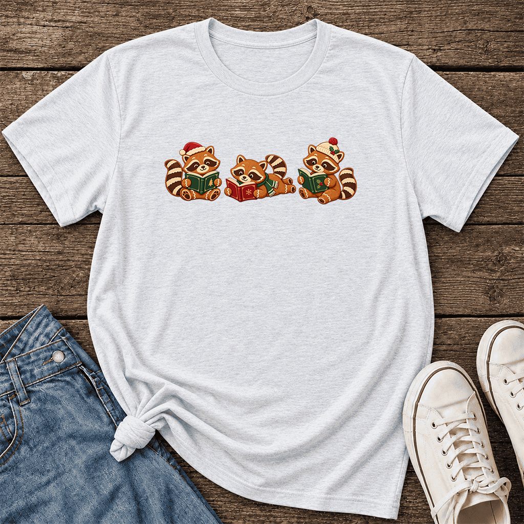 Cozy Christmas Cats Ultra-Soft Cotton T-Shirt | Holiday Reader Gift Ash