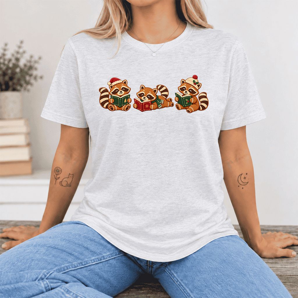 Cozy Christmas Cats Ultra-Soft Cotton T-Shirt | Holiday Reader Gift Ash