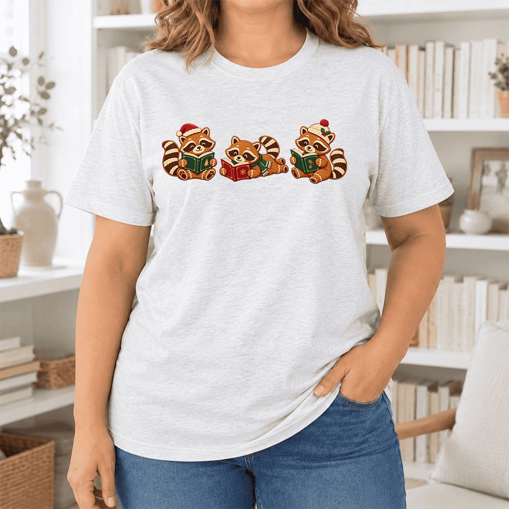 Cozy Christmas Cats Ultra-Soft Cotton T-Shirt | Holiday Reader Gift Ash