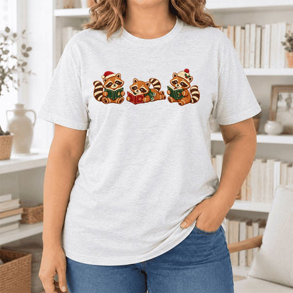 Cozy Christmas Cats Ultra-Soft Cotton T-Shirt | Holiday Reader Gift Ash