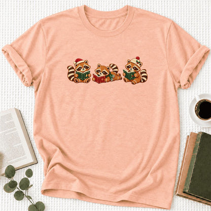 Cozy Christmas Cats Ultra-Soft Cotton T-Shirt | Holiday Reader Gift Heather Peach