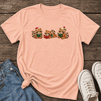 Cozy Christmas Cats Ultra-Soft Cotton T-Shirt | Holiday Reader Gift Heather Peach