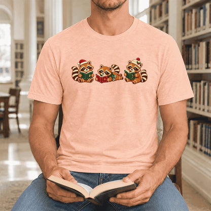 Cozy Christmas Cats Ultra-Soft Cotton T-Shirt | Holiday Reader Gift Heather Peach