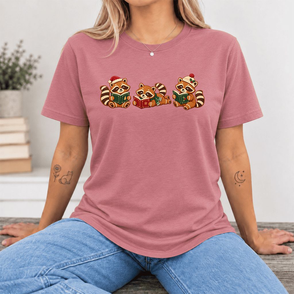 Cozy Christmas Cats Ultra-Soft Cotton T-Shirt | Holiday Reader Gift Mauve
