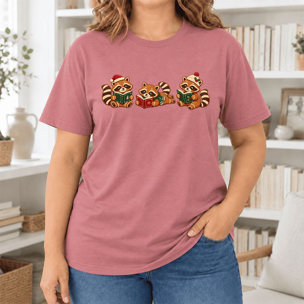 Cozy Christmas Cats Ultra-Soft Cotton T-Shirt | Holiday Reader Gift Mauve