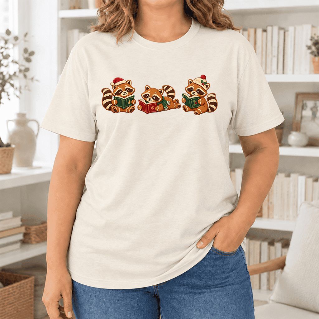 Cozy Christmas Cats Ultra-Soft Cotton T-Shirt | Holiday Reader Gift Natural
