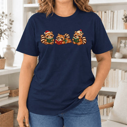 Cozy Christmas Cats Ultra-Soft Cotton T-Shirt | Holiday Reader Gift Navy