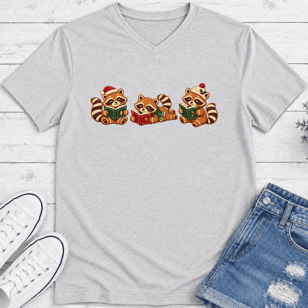 Cozy Christmas Cats Ultra-Soft V-Neck | Holiday Reader Gift Ash